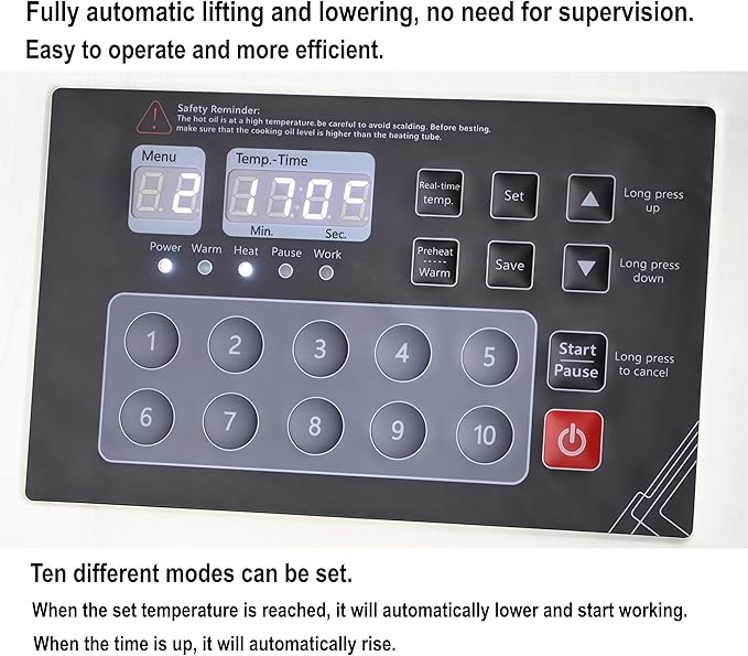 Commercial Deep Fryer with Auto Lift - Unattended Frying, One-Touch Operation, Boosts Efficiency & Consistency-1800W Electric Oil Fryer with basket for Restaurant Business, Food Truck, Home