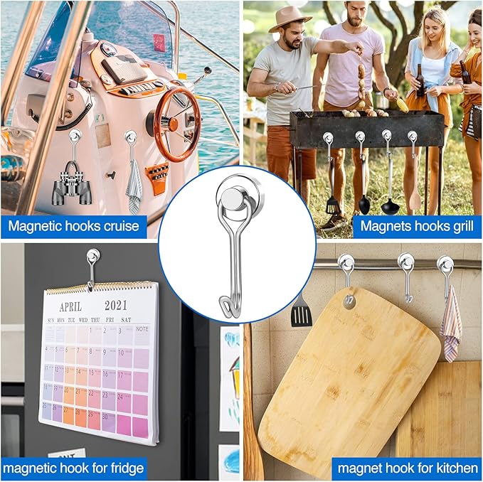 LOVIMAG Hooks, 30lbs+ Magnetic Magnet Hook 2025 Cruise Cabin Ship Essentials Heavy Duty Strong Refrigerator Fridge Hanging for Classroom Beach Vacation Kitchen Grills Home Mug Hanger (20 Pack), Silver