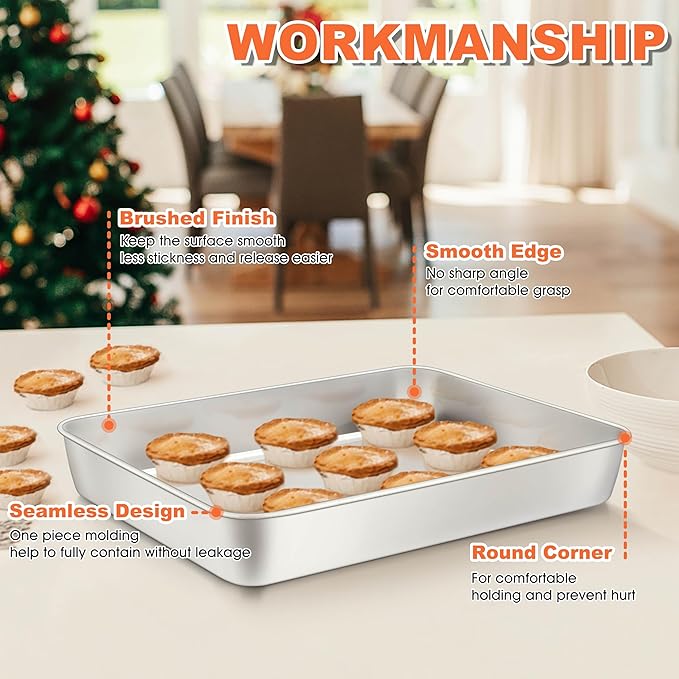 Herogo Baking Pan with Lid, 8 x 10 Inch Nonstick Rectangle Stainless Steel Cake Pan Sheet, Deep Cakes Bakeware with Lid for Brownies Casseroles, Non Toxic & Dishwasher Safe, Set of 2