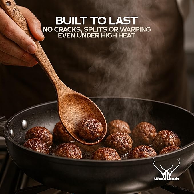 8 Pcs Teak Wooden Utensil Set with Rest – Premium Wooden Cooking Utensils Set, Natural Kitchen Utensils & Spoons for Cooking, for Any Cook - Wooden Spoons for Cooking with Wood Spatulas