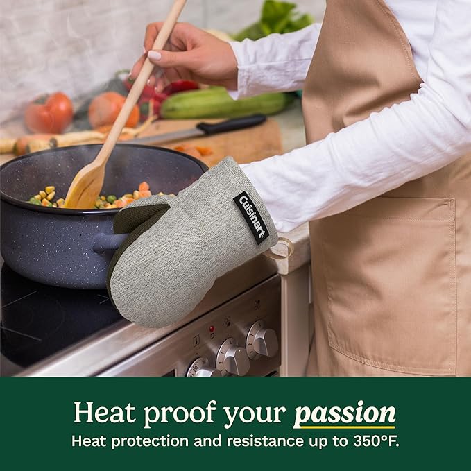 Cuisinart Heritage Mini Oven Mitts – 5.5” x 7” Heat-Resistant Kitchen Mitts for Oven with Non-Slip Neoprene Palm, Cotton Filling, and Faux Leather Loop – Durable Oven Mitt Set for Cooking & Baking
