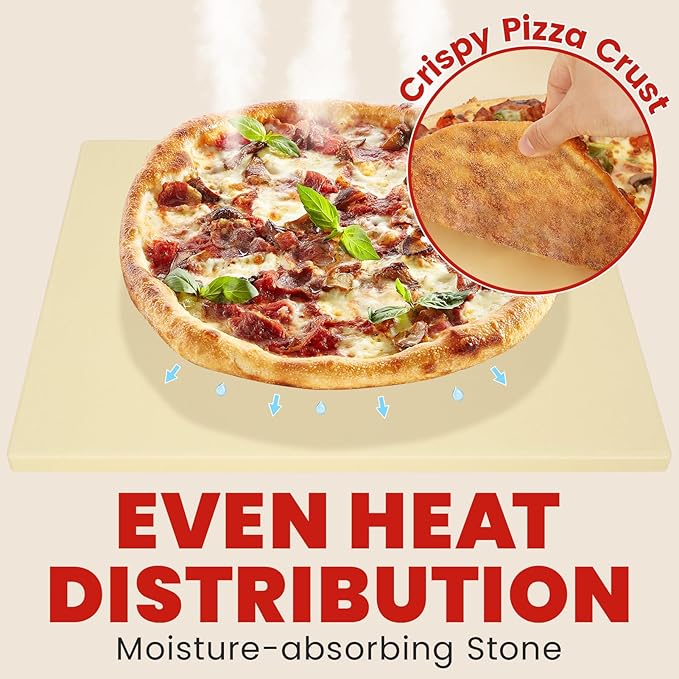 GOOD GAIN Pizza Stone for Oven Grill - Cordierite Baking Stone for Bread, Pies | 16'' x 14'' Rectangular Oven Stones for Cooking | Indoor,Outdoor | Durable, Heat Shock Resistant (Beige)