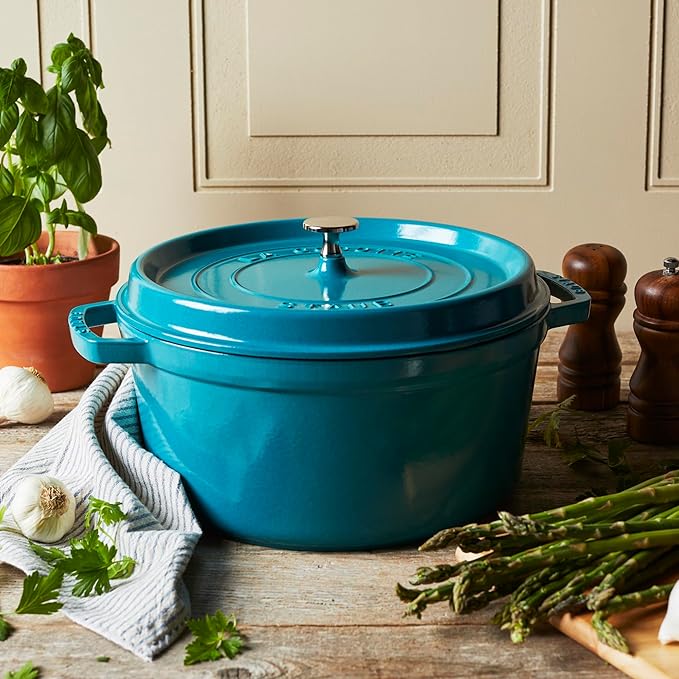 STAUB Cast Iron Round Cocotte, Dutch Oven, 4-quart, serves 3-4, Made in France, Turquoise