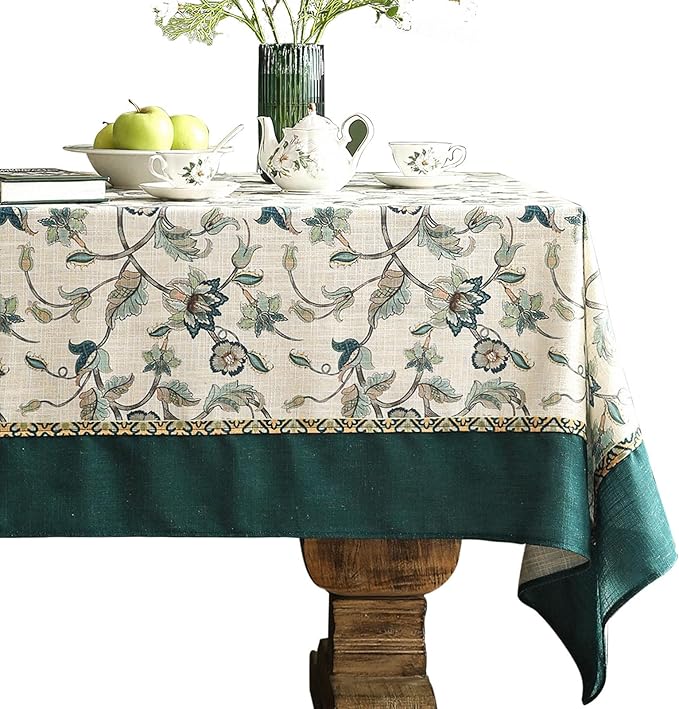 patdrea Designer Floral Linen Table Cloth Durable Breathable Table Cover Decoration Kitchen Dining Tablecloth for Rectangle Tables for Kitchen Dining Christmas,Holiday,Patio,67"x 118"