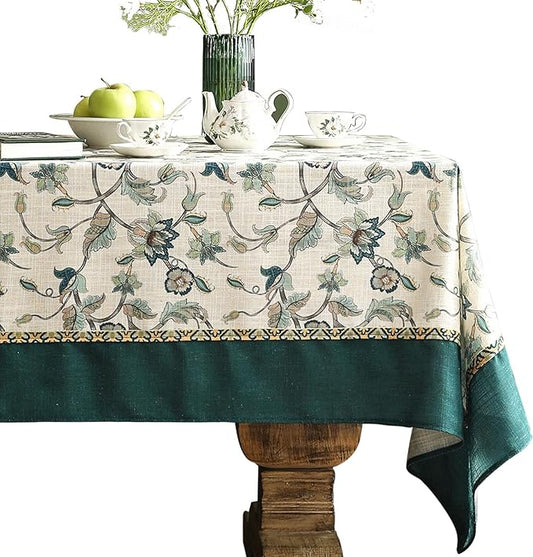 patdrea Designer Floral Linen Table Cloth Durable Breathable Table Cover Decoration Kitchen Dining Tablecloth for Rectangle Tables for Kitchen Dining Christmas,Holiday,Patio,67"x 118"