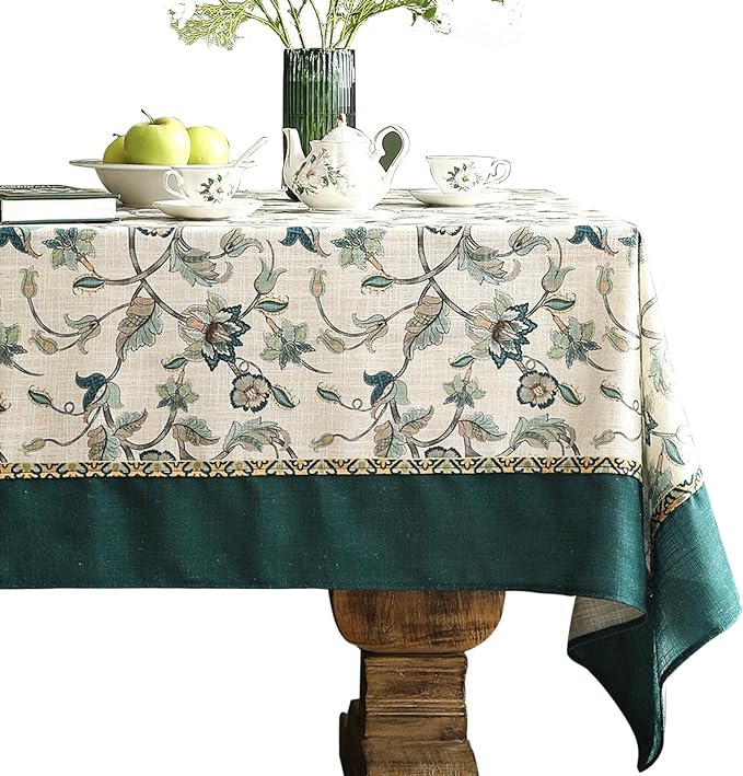 patdrea Designer Floral Linen Table Cloth Durable Breathable Table Cover Decoration Kitchen Dining Tablecloth for Rectangle Tables for Kitchen Dining Christmas,Holiday,Patio,63"x 110"