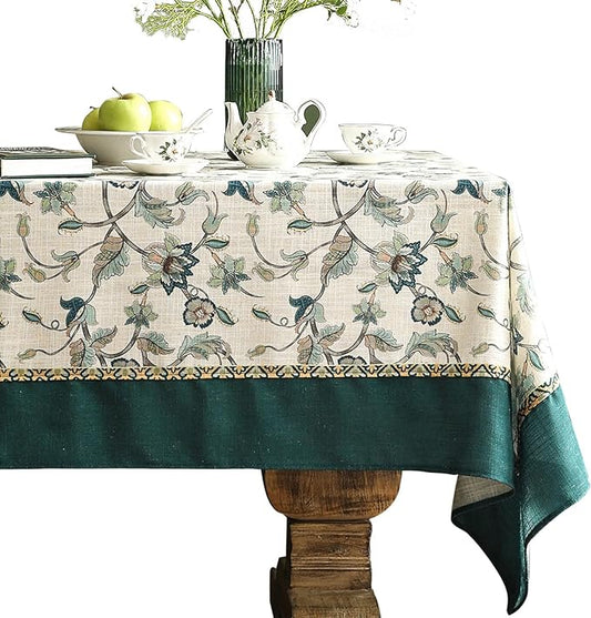 patdrea Designer Floral Linen Table Cloth Durable Breathable Table Cover Decoration Kitchen Dining Tablecloth for Rectangle Tables for Kitchen Dining Christmas,Holiday,Patio,63"x 110"
