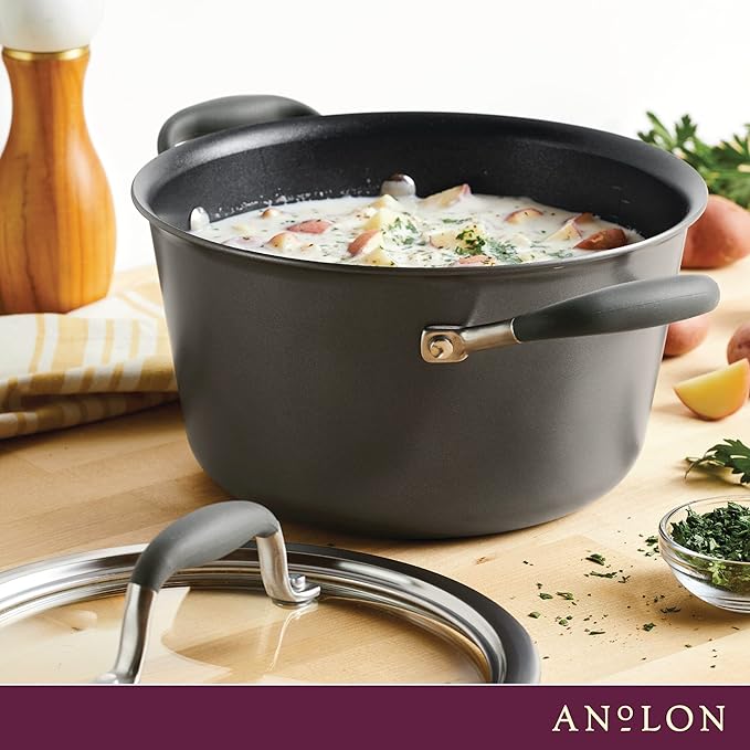 Anolon Advanced Home Hard-Anodized Nonstick Tapered Sauce Pan/Saucepot, 4.5-Quart (Moonstone)
