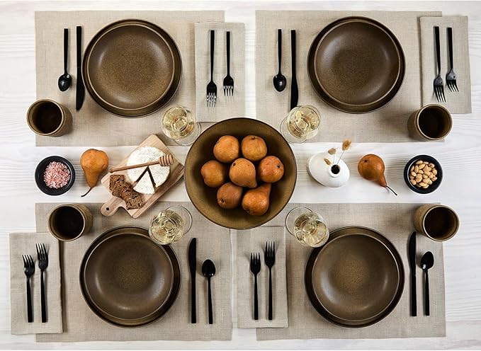 Solino Home Linen Natural Placemats Set of 4-100% Pure Linen Placemats 14 x 19 Inch for Fall, Autumn, Thanksgiving, Christmas, Holiday - Fete