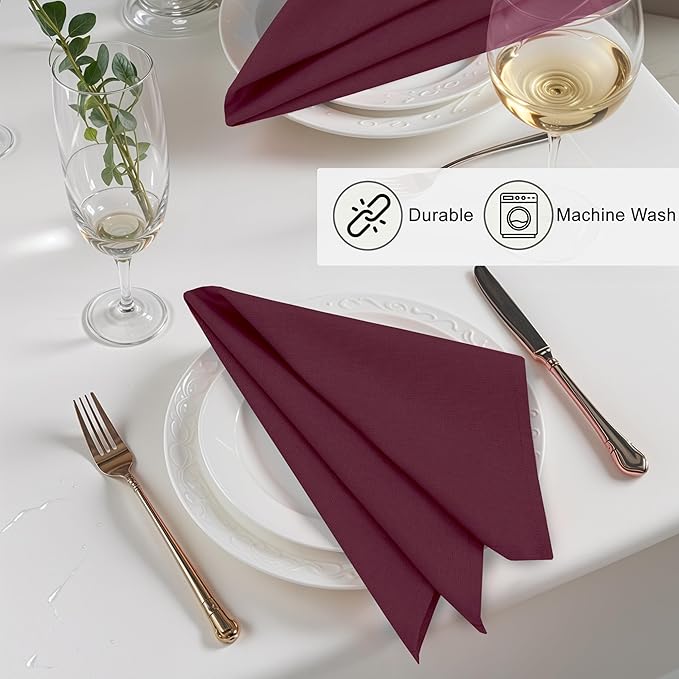 Ruvanti Linen Napkins Set of 6, 18x18 Cloth Napkins, Cotton Linen Blend Napkins Cloth Washable, Soft, Reusable Dinner Napkins for Wedding, Parties, Christmas, Thanksgiving, Everyday Use - Burgundy