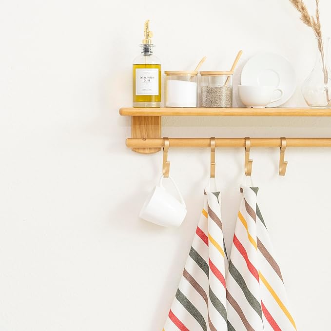 Fall Colors Striped Kitchen Towels - 6 Pack, 100% Cotton, 30"x20", Large Size Kitchen Towels with Hanging Loop - Lint-Free, Washable and Durable Harvest Theme Tea Towels (6 Pack)