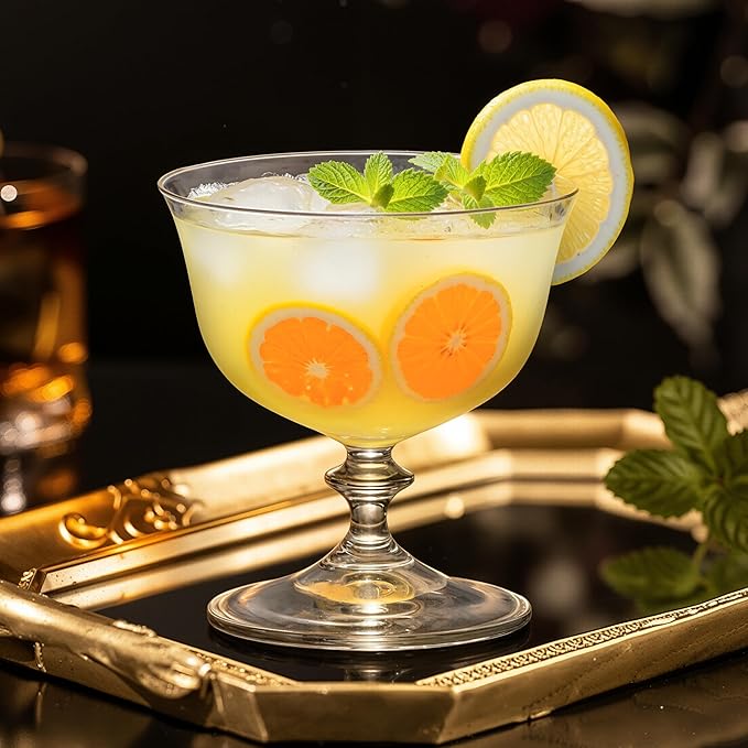 KAMMAK Cocktail Glasses Set of 2, 10oz Crystal Dessert Glass with Short Stem, Classic Glassware for Ice Cream, Mixed Drinks, Modern Bar Drinkware for Party, Beach, Anniversary