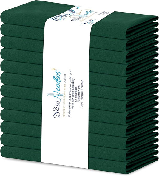 Blue Needles Solid Cloth Napkins Set of 12 Forest Green 100% Cotton Dinner Napkins 18x18 inches - Soft, Reusable, Absorbent & Washable Fall Thanksgiving Linen, Ideal for Events, Parties & Everyday Use