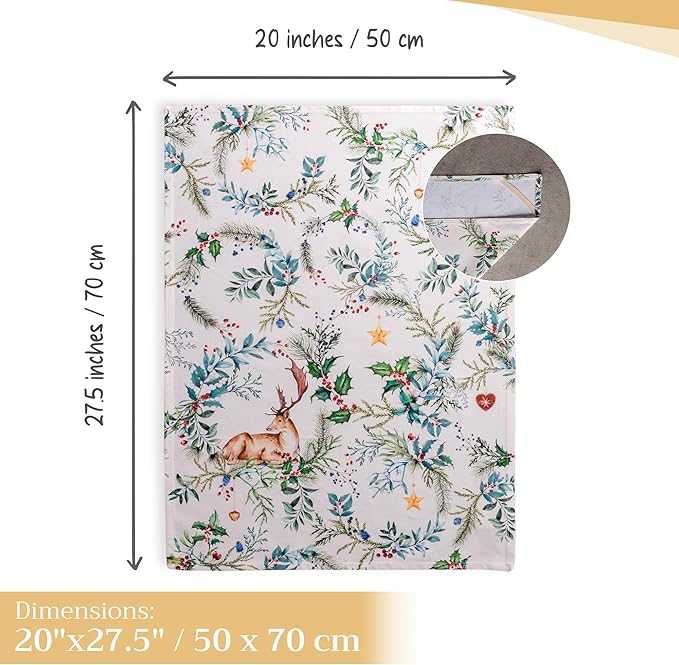 Maison d' Hermine Kitchen Towels Set of 3 100% Cotton 20" x 27.5" Reusable Cloth Tea Dish Towels Absorbent with Hanging Loop for Kitchen Dining Thanksgiving Christmas Decorations (Holly Time)