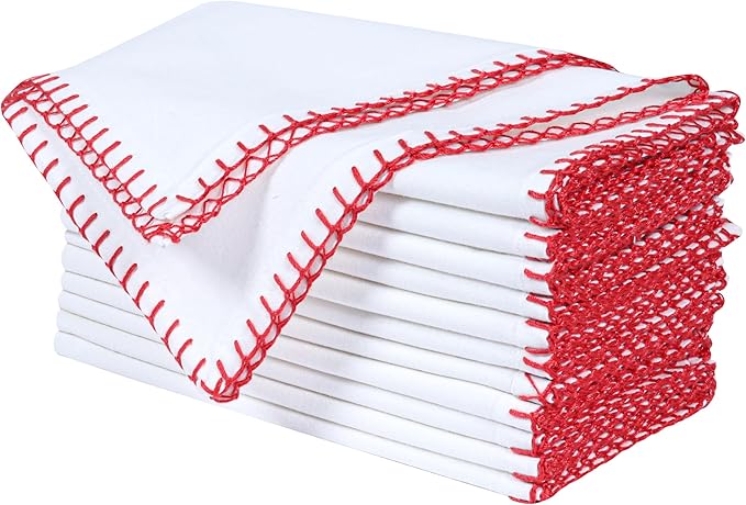 Bedding Craft Cotton Cloth Dinner Napkins Set of 12 – 18x18 Poppy Red Reusable Fabric Napkins with Blanket Stitch Selvedge – Washable Wedding Napkins for Dining Table Décor, Parties & Restaurants
