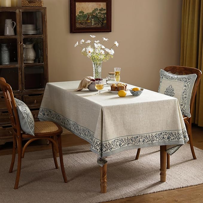 Floral Tablecloth for Square Tables,Linen Table Cloth with Thorny Vine Flower Pattern,Heavy Durable Table Cover for Dining Thanksgiving Kitchen Decor Party Banquet Christmas,67"*67"