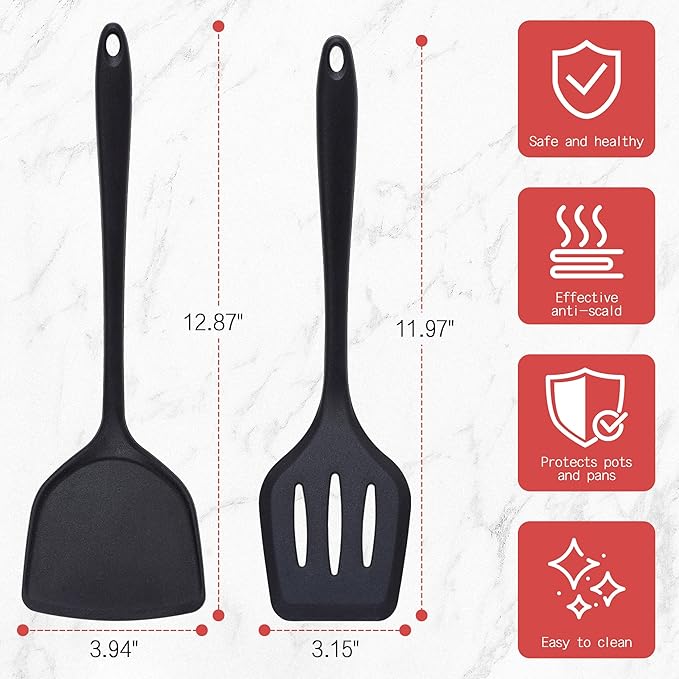 Nonstick Frying Pan Set - Iron Frying Pan 3-Piece Set (8", 10", 12") + 2 Silicone Spatulas, With Premium Nonstick Coating, Up to 450°F, Skillet Suitable for Induction, Gas & More