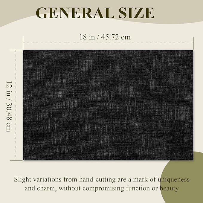KXN Placemats Set of 4, Dual-Layer Thickened Faux Linen Table Mats, Heat Resistant & Wrinkle-Free, Machine Washable Cloth Place Mats for Kitchen Dining Indoor Outdoor (Black)