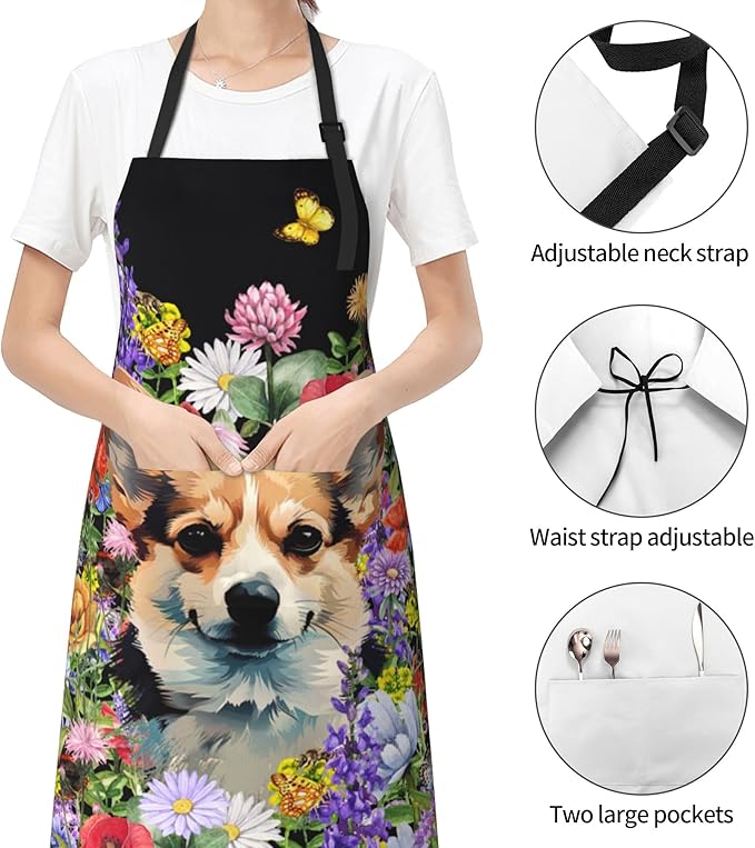 Funny Animal Apron with 2 Pockets Waterproof for Men Women Kitchen Garden Decor