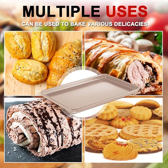 2 Pcs 17 Inch Grandma Style Pizza Pan Hard Rectangular Gold Non Stick Sicilian Style Carbon Steel Pizza Pan Dish Pre Seasoned Bakeware Kitchenware