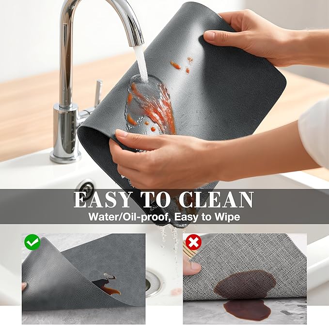 Roxifina Faux Leather Placemats Set of 6 - Vinyl Placemats Wipeable Waterproof Oil-Proof PU Place Mats Heat Resistant Reversible Table Mats for Dining, Kitchen, Outdoor, 12 x 17 Inch (Gray)