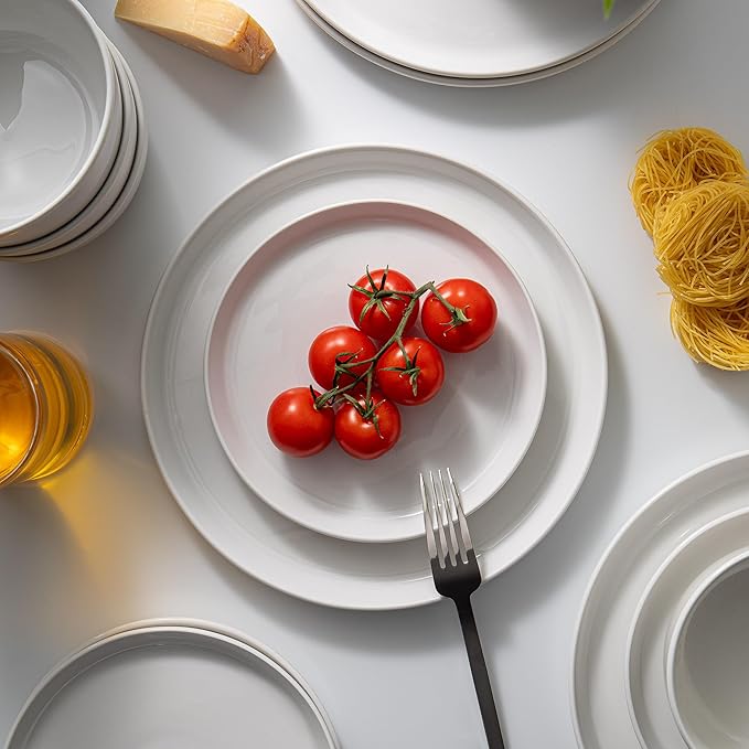 Dinnerware Sets, Fine Porcelain Dinnerware Sets, Plates and Bowls Sets, Dishes, 12-Piece Service for 4, Soft White