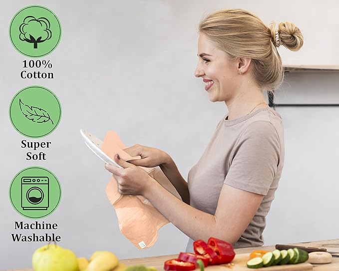 RUVANTI Flour Sack Towels 12 Pack 28 x 28 Inches, Ring Spun 100% Cotton Dish Towel, Machine Washable, Absorbent - Flour Sack Kitchen Towels for Drying and Cleaning - Peach