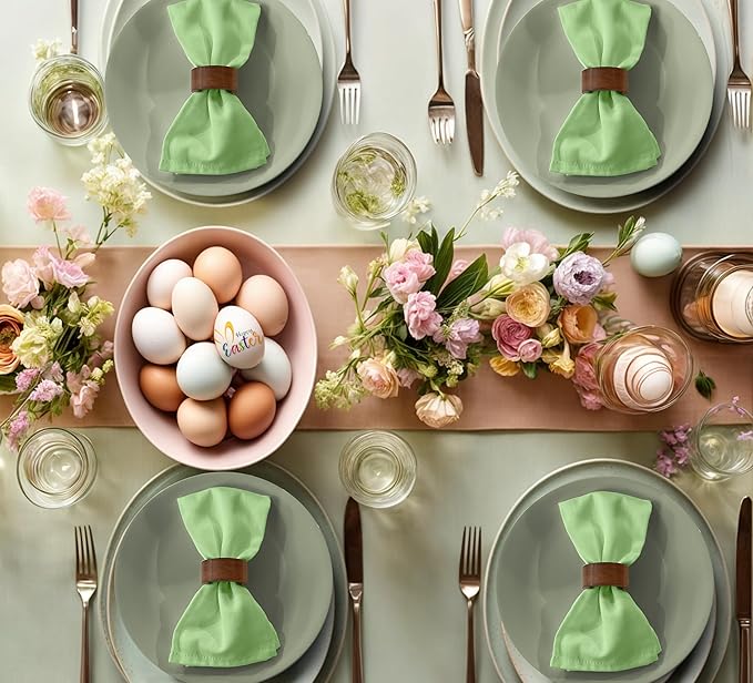 Ruvanti Cloth Napkins Set of 12, 18x18 Inches Napkins Cloth Washable, Soft, Durable, Absorbent, Cotton Blend. Table Dinner Napkins Cloth for Hotel, Lunch, Restaurant, Wedding Parties - Light Green