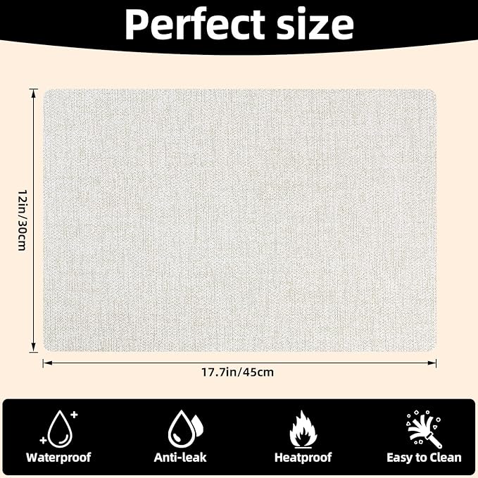 Vinyl Placemats Set of 6-12×17.7 Inch Waterproof & Heattable Placemats, Fall Faux Leather Wipeable Outdoor Table Mat for Dining, Kitchen, Indoor Outdoor Use (Beige, Wood Grain)