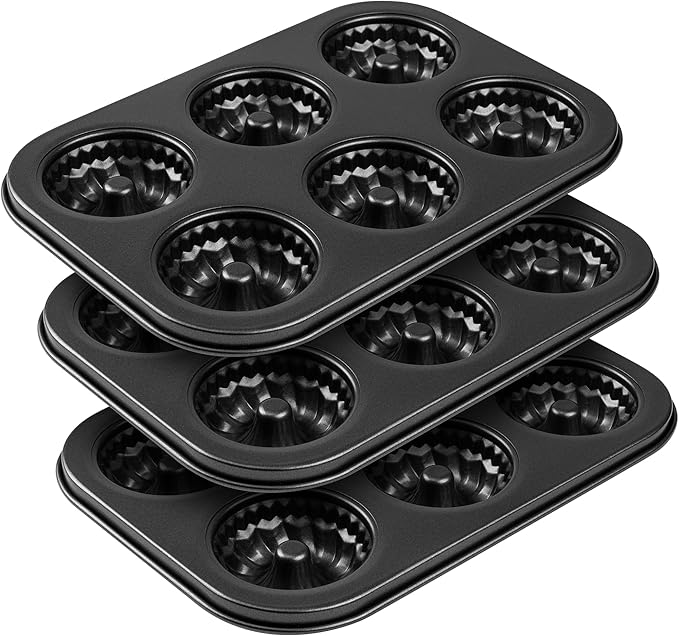 Tiawudi Mini Fluted Tube Cake Pan, 6 Cavity Bundt Cake Baking Pan, Non-stick Baking Mold for Cupcakes, Donuts, Cornbread, Brownies, Jellies, Set of 3