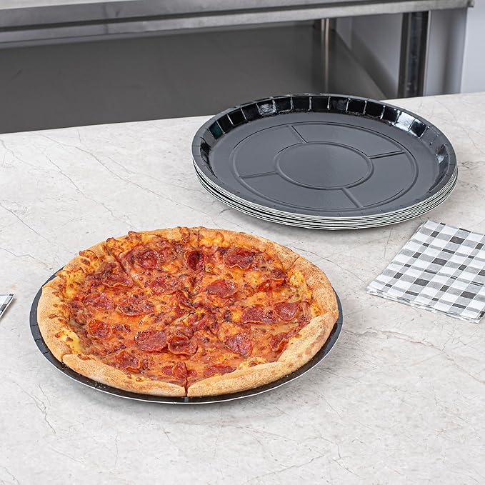 Restaurantware-Eco Pie 12 Inch Paper Pizza Trays, 50 Round Pizza Pans - Oven-Ready, Microwavable, Black Paper Pan For Individual Personal Pizzas, For Baking, Cooking, Bread, Meat, Or Pies