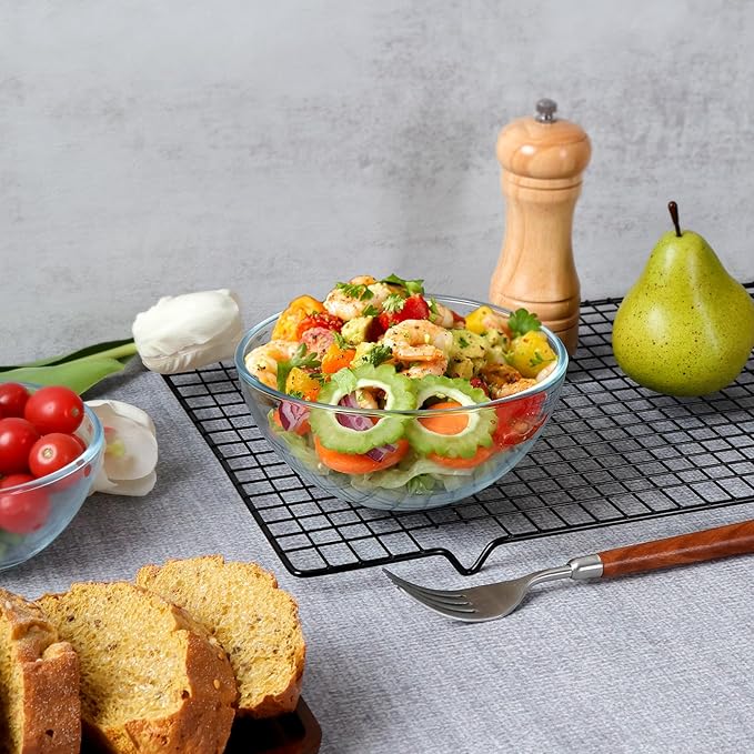 NUTRIUPS 6 Inch Glass Bowls, Small Glass Bowl Set, Clear Tempered Glass Salad Bowls for Kitchen Microwave and Oven Safe