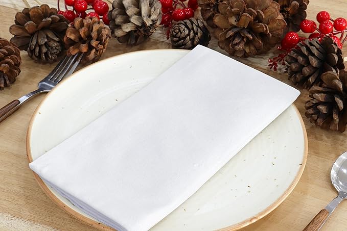 PurpleEssences Set of 6 Cloth Dinner Napkins 100% Cotton 18x18 Inch - Soft Durable Washable - Ideal for Farmhouse Party Fall Thanksgiving - Perfect Everyday Use Table Linen - White