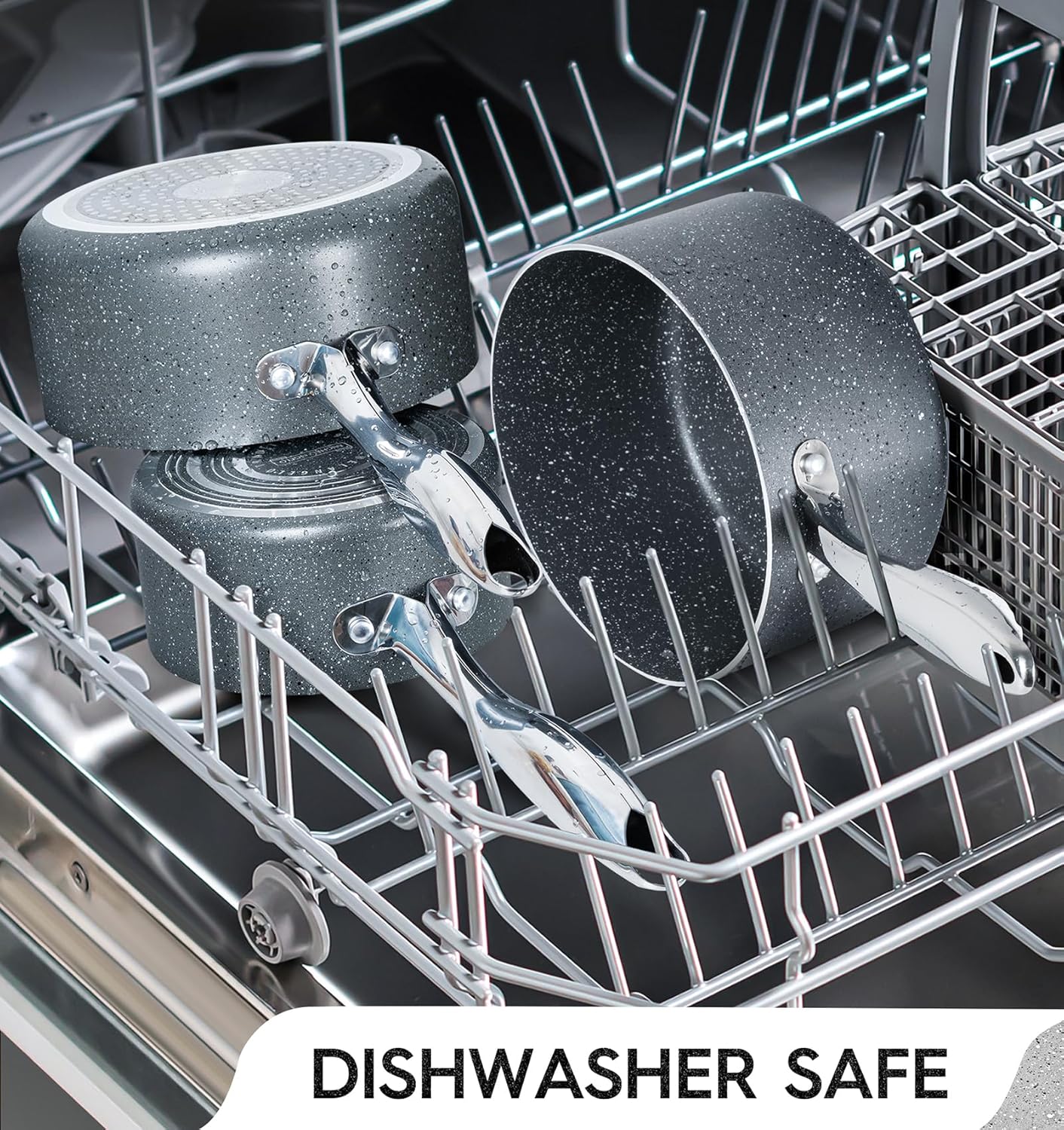 MICHELANGELO Sauce Pan with Lid, 1 Quart Saucepan with Lid Granite, Non Stick Sauce Pan with Stainless Steel Handle, 1 Qt Saucepan with Nonstick Coating, Grey