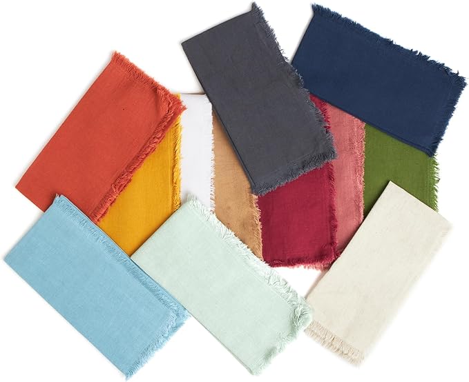 ACCENTHOME Blue Cotton Linen Napkin Set of 6 18x18 inch Dinner Napkins - Washable Soft Premium Hotel Quality Reusable Napkins Perfect Table Napkins for Family Dinners, Weddings & Everyday Use