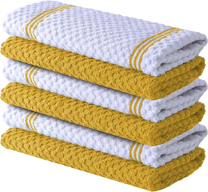 Infinitee Xclusives 100% Cotton Kitchen Towels - 15x25 Inch Ultra Soft Tea Towels, Super Absorbent Terry Dish Towel for Kitchen Linens |Radiant Yellow|