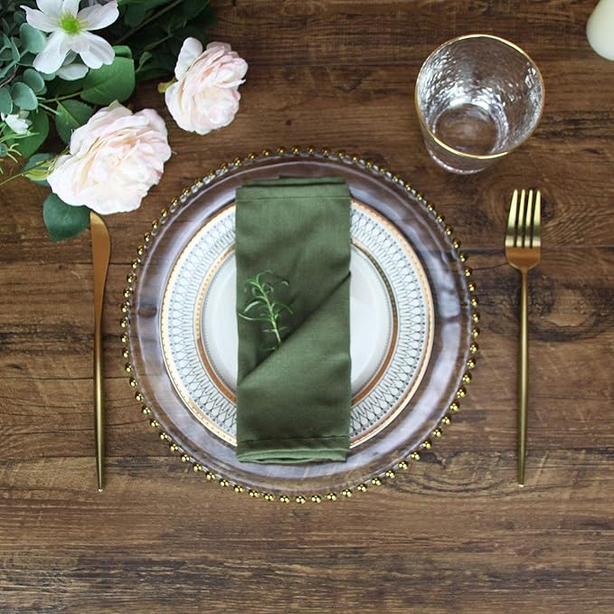 Solid Color Polyester Linen Blended Thin Dinner Napkins - Pack of 12 (40 x 40 cm) - for Events & Home Use (Army Green)