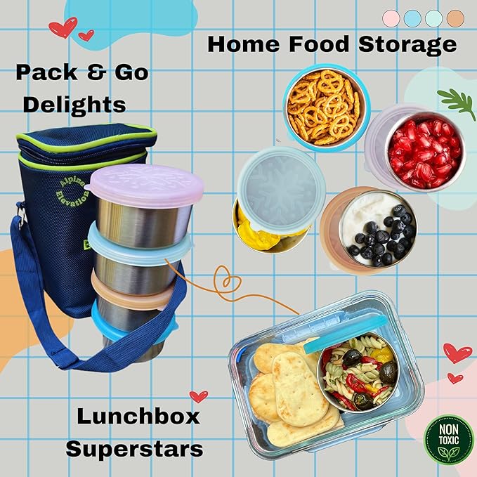 4x7.4oz Stainless Steel Snack Containers with 4 Lids - 8pcs | Metal Food Storage | Dip and Condiment Containers | Stainless Steel Mini Container