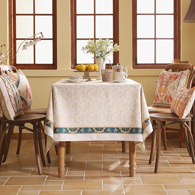 patdrea Designer Orange Tablecloth for Rectangle Tables,Pineapple Tree Pattern Linen Tablecloth,Tropical Style Fruit Table Cover Cloth Decor for Kitchen Dining Christmas,67"*118"