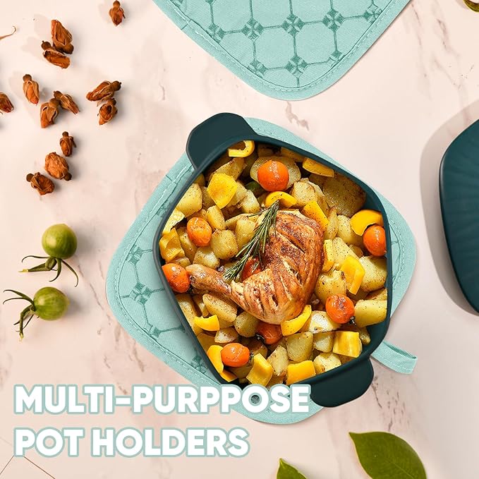 Oven Mitts Kitchen Towels Dishcloths with Pot Holders Sets 12PCS,Dish Towels Sets,Oven Gloves Pot Pads Heat Resistant 500 Degrees with Non-Slip Silicone Surface for Cooking Baking Grilling-Mint Green