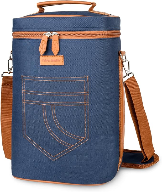 Tirrinia 4 Bottle Wine Gift carrier - Insulated & Padded Portable Versatile Wine Carrying Cooler Tote Bag for Travel, BYOB Restaurant, Wine Tasting, Party, Gift for Wine Lovers, Dark Blue