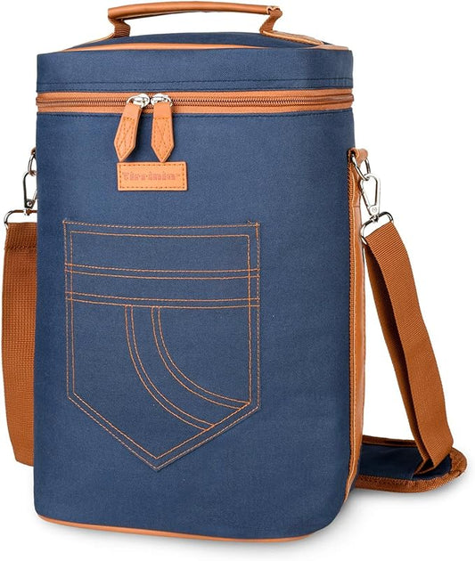 Tirrinia 4 Bottle Wine Gift carrier - Insulated & Padded Portable Versatile Wine Carrying Cooler Tote Bag for Travel, BYOB Restaurant, Wine Tasting, Party, Gift for Wine Lovers, Dark Blue