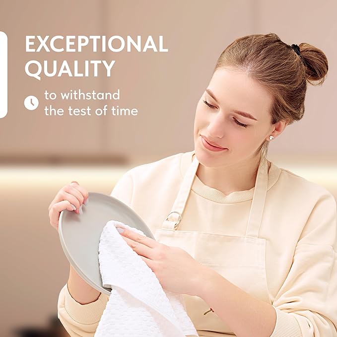 Wealuxe Super Absorbent Kitchen Towels 12 Pack - Premium 100% Cotton Kitchen Towels, 450GSM Thick Machine Washable White Dish Towels for Kitchen Drying, Cleaning, Dobby Weave, Unmatched Quality