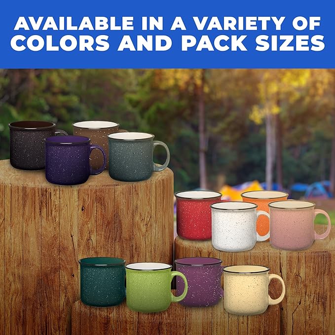 Set of 16 Ceramic Campfire Mugs – 15 Oz, Brown – Coffee & Tea Cups for Home, Work, Travel, Camping – Customizable, Great for DIY, Events, Companies