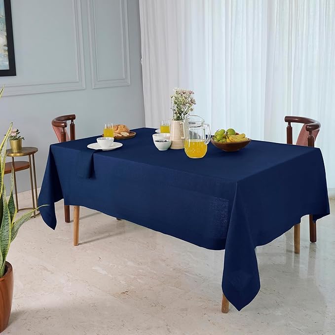 D'Moksha Homes Linen Tablecloth 60 x 108 Inch - 100% Pure Linen Navy Blue Tablecloth for Rectangle Tables - Machine Washable Table Cloth for Summer, Fall and Halloween