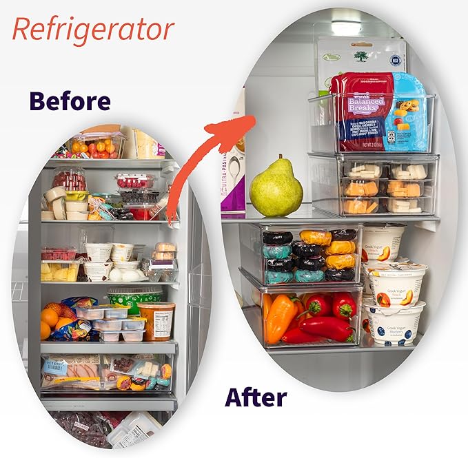 ClearSpace Pantry Organization and Storage Bins with Removable Dividers & Lids – Perfect Pantry Organizers or Kitchen Organization – Refrigerator Organizer Bins, Cabinet Organizers, 2 Pack