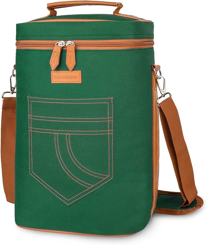 Tirrinia 4 Bottle Wine Gift carrier - Insulated & Padded Portable Wine Carrying Cooler Tote Bag for Travel, BYOB Restaurant, Wine Tasting, Party,Gift for Wine Lovers, Green