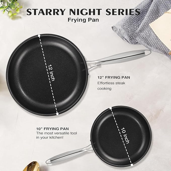 KITEXPERT Non Stick Frying Pans Set - 2 Piece (10, 12") Titanium Ceramic Pan with Lids, Nonstick Skillet Stainless Steel, PFAS PFOA & PTFE Free, Dishwasher & Oven Safe, All Cooktops Compatible