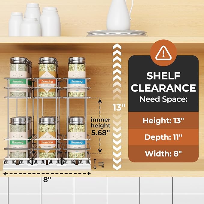 Pull Out Spice Rack Organizer for Cabinet, Slide Out Spice Racks, Easy to Install, 2.1''Wx10.35''Dx8.26''H, 3 Drawers 2 Tiers(Silver)