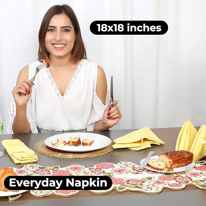 Bedding Craft Cotton Dinner Cloth Napkins Set of 12 – 18x18 Sand Yellow – Reusable & Machine Washable Fabric Napkins for Weddings, Restaurants & Everyday Dining